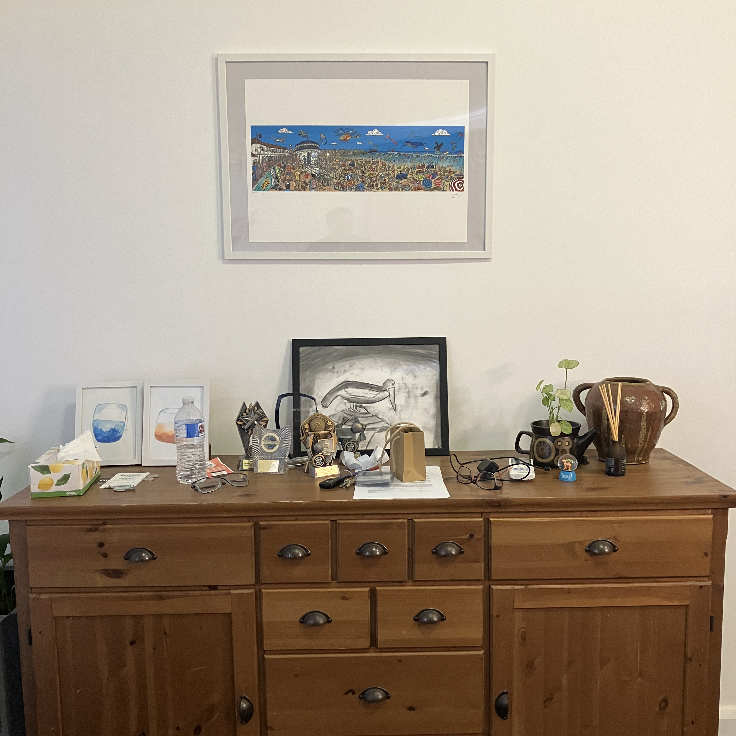 Cluttered sideboard